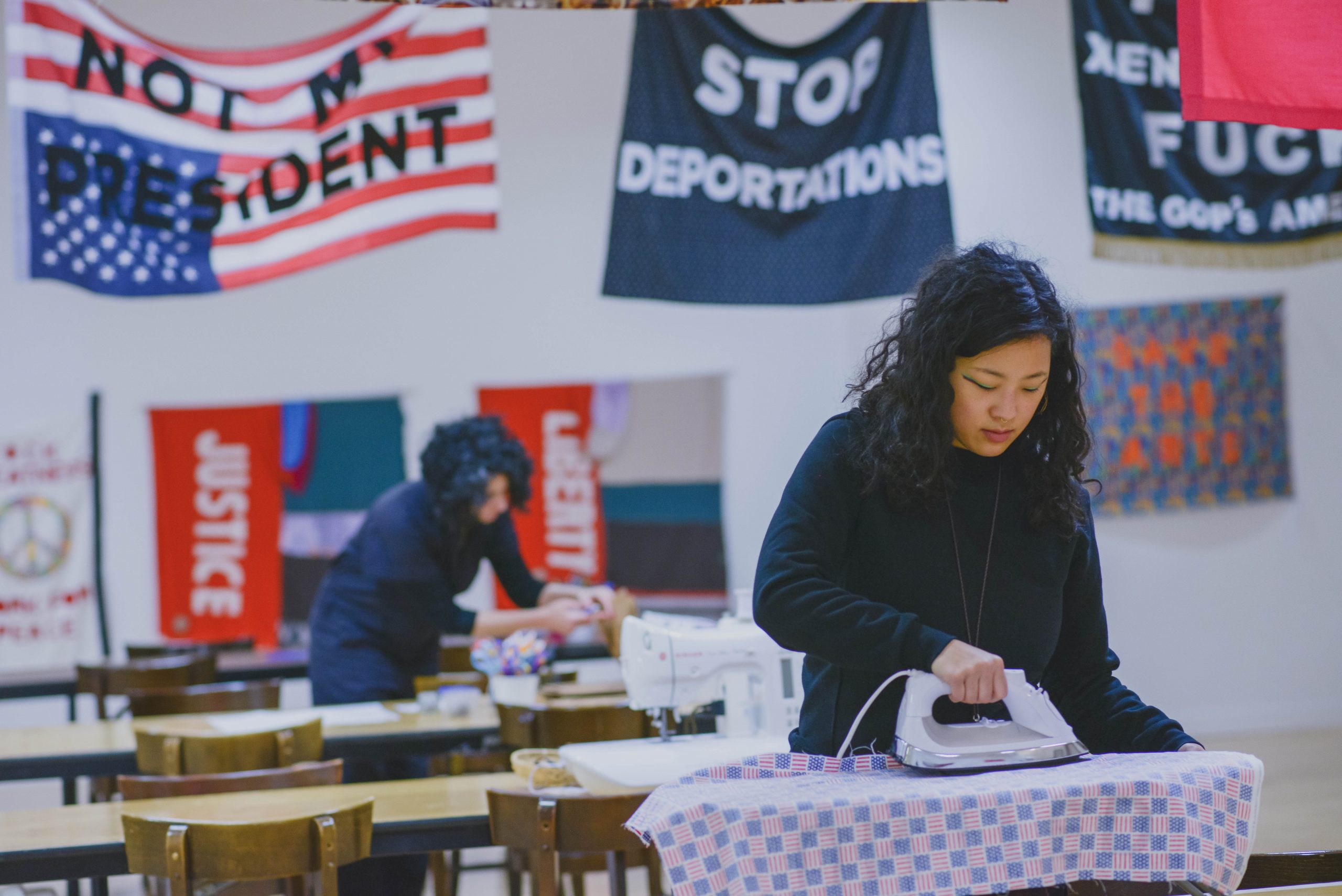 Protest Banner Learning Library Workshop at the Chicago Cultural Center, 2017.